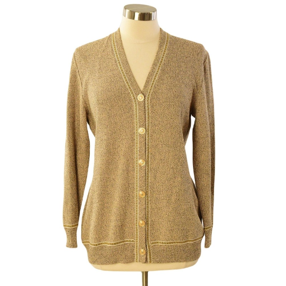 St. John Sport Gold Dot Wool Cardigan Logo Buttons Minimalist Classy Elegant S
